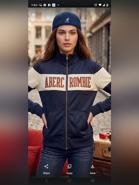 Abercrombie & Fitch Navy and Cream Zip-Front Varsity Jacket 23 inch p2p NWOT